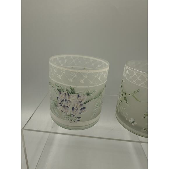 Frosted Glass Lot Of 4 Lilac Flowers And Lattice Pattern - Picture 4 of 8